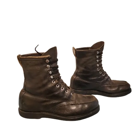 Vintage Vulcan Black Leather Lace-Up Combat Military Boots Men's Size 8E