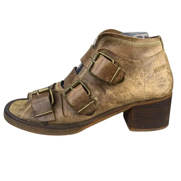 Vintage Y2K Rare Destroy Women’s Brown Leather Distressed Sandal Size 37/38 US 7