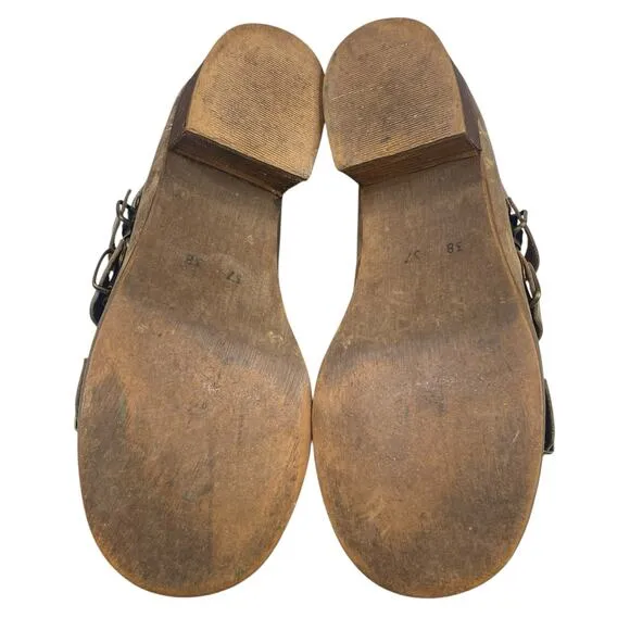 Vintage Y2K Rare Destroy Women’s Brown Leather Distressed Sandal Size 37/38 US 7