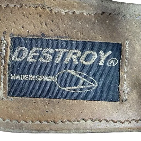 Vintage Y2K Rare Destroy Women’s Brown Leather Distressed Sandal Size 37/38 US 7