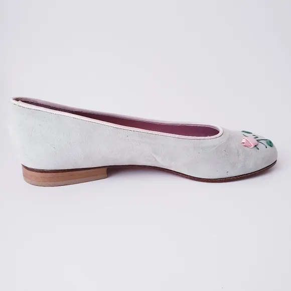 Vintage Zalo Mint Green and Pink Rose Bud Leather Flats