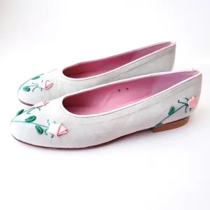 Vintage Zalo Mint Green and Pink Rose Bud Leather Flats