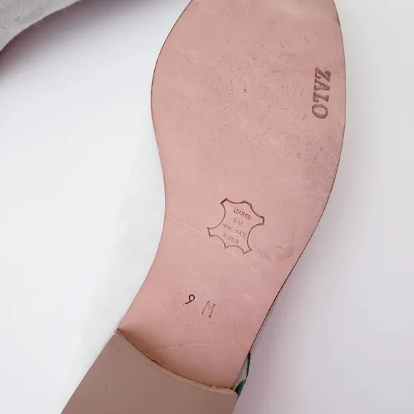 Vintage Zalo Mint Green and Pink Rose Bud Leather Flats