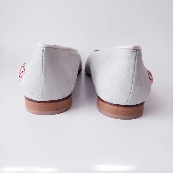 Vintage Zalo Mint Green and Pink Rose Bud Leather Flats