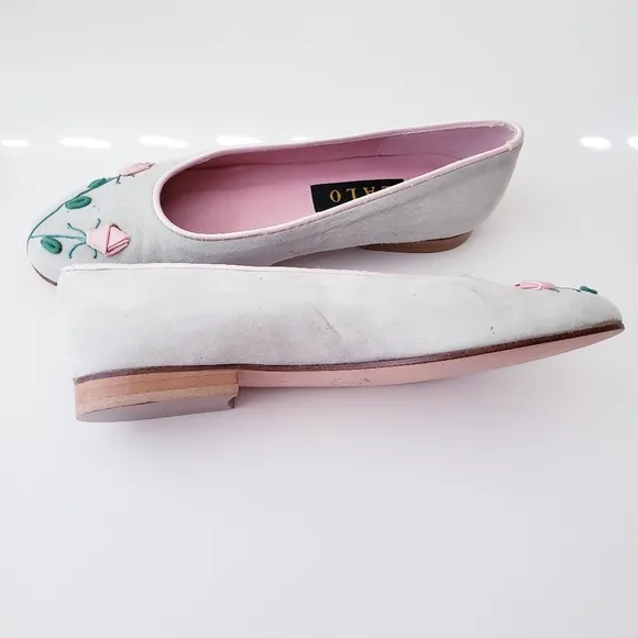 Vintage Zalo Mint Green and Pink Rose Bud Leather Flats
