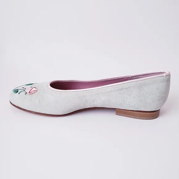 Vintage Zalo Mint Green and Pink Rose Bud Leather Flats