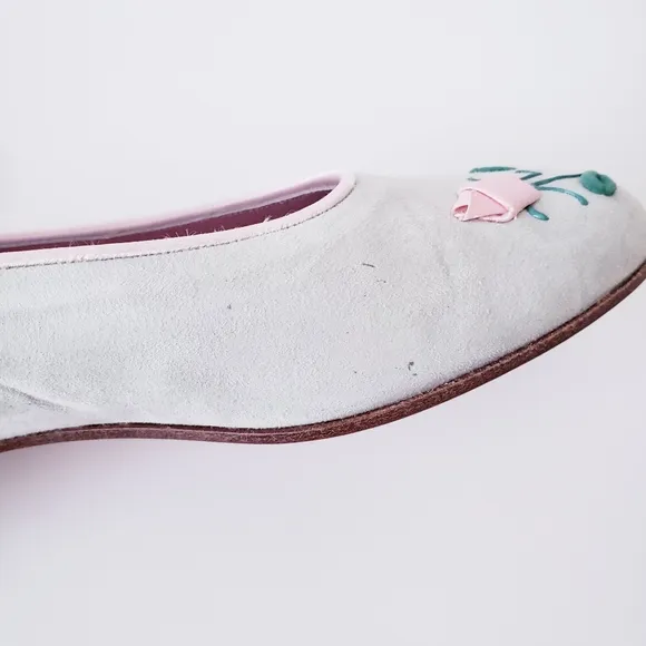 Vintage Zalo Mint Green and Pink Rose Bud Leather Flats