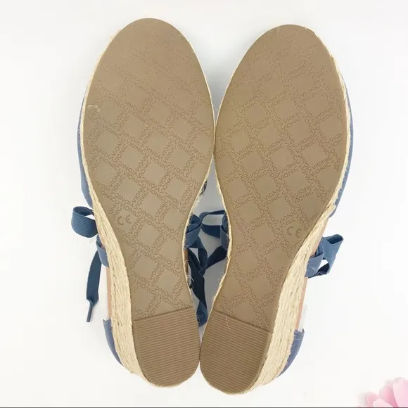 Vionic Aruba Kaitlyn Canvas Wedge Lace Up  Espadrilles: Denim Blue