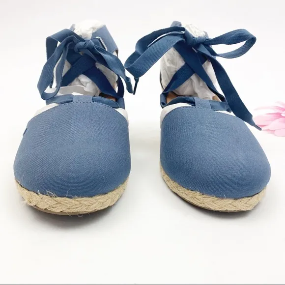 Vionic Aruba Kaitlyn Canvas Wedge Lace Up  Espadrilles: Denim Blue