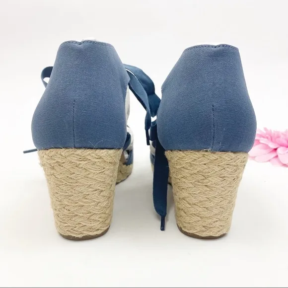 Vionic Aruba Kaitlyn Canvas Wedge Lace Up  Espadrilles: Denim Blue
