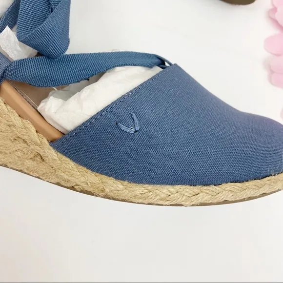 Vionic Aruba Kaitlyn Canvas Wedge Lace Up  Espadrilles: Denim Blue