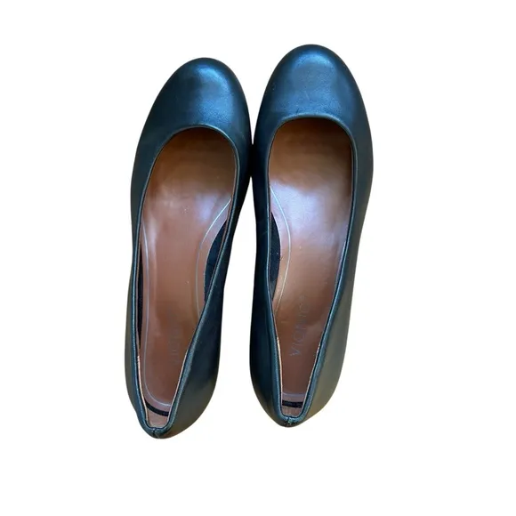 Vionic Hannah Orthaheel Black Leather Metallic Accent Women's Flats Size 8