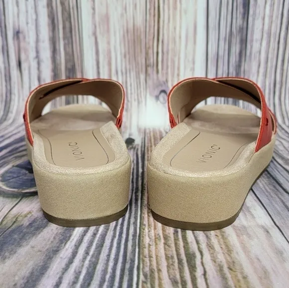 Vionic Hayden Red Leather Platform Slide Sandals