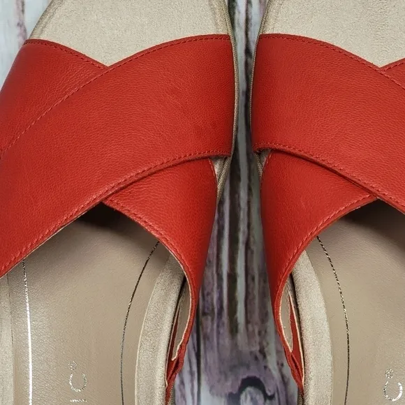 Vionic Hayden Red Leather Platform Slide Sandals