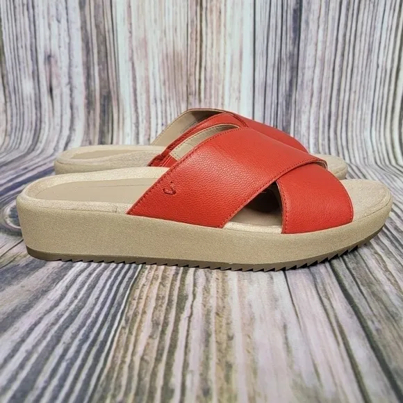 Vionic Hayden Red Leather Platform Slide Sandals