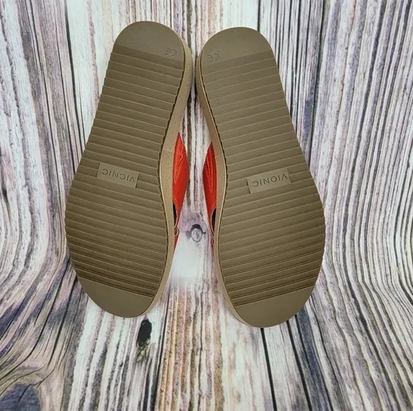 Vionic Hayden Red Leather Platform Slide Sandals