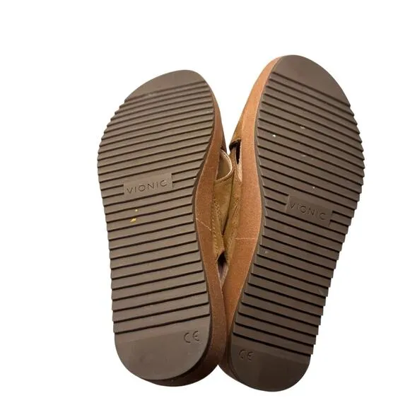 Vionic Hayden Suede Tan Natural Toffee Slide Sandals Comfort Slip On Womens 7