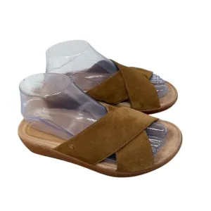 Vionic Hayden Suede Tan Natural Toffee Slide Sandals Comfort Slip On Womens 7