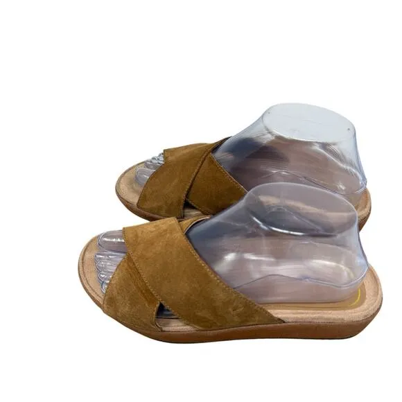 Vionic Hayden Suede Tan Natural Toffee Slide Sandals Comfort Slip On Womens 7