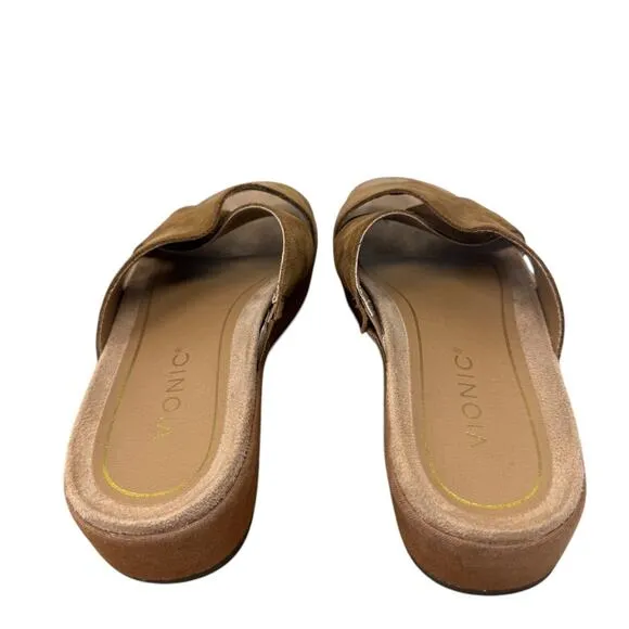 Vionic Hayden Suede Tan Natural Toffee Slide Sandals Comfort Slip On Womens 7