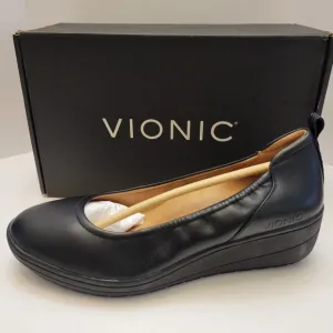 Vionic Jacey Flats Women's Black Leather Slip On Wedge Shoes Sz 8.5 NIB Fashion