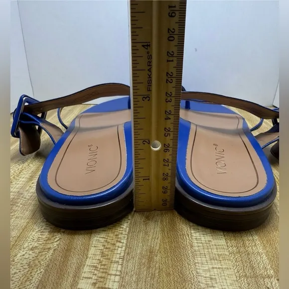 Vionic Julep Blue Leather Slip On Buckle Detail Sandals Sz 12