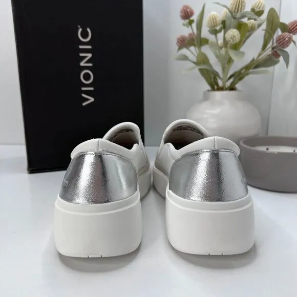 Vionic Kearny Platform Slip On Leather Sneakers White 18680L1100 Women's 9 Wide