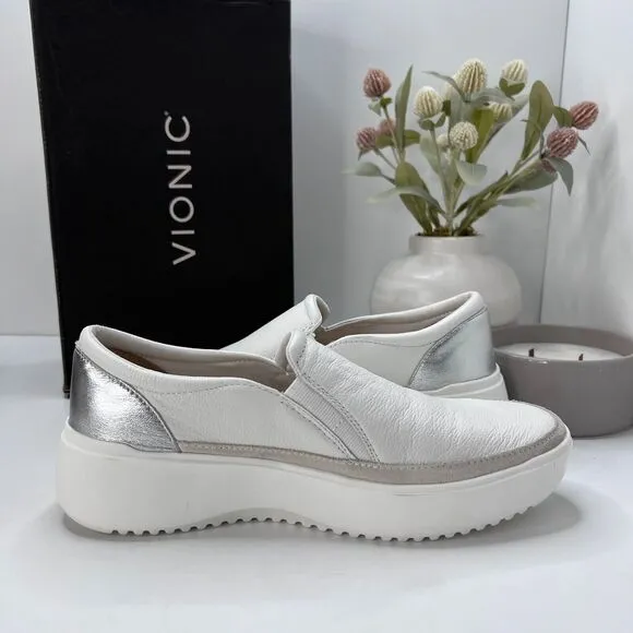 Vionic Kearny Platform Slip On Leather Sneakers White 18680L1100 Women's 9 Wide