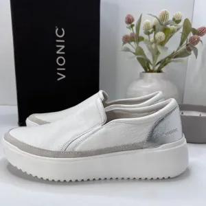 Vionic Kearny Platform Slip On Leather Sneakers White 18680L1100 Women's 9 Wide