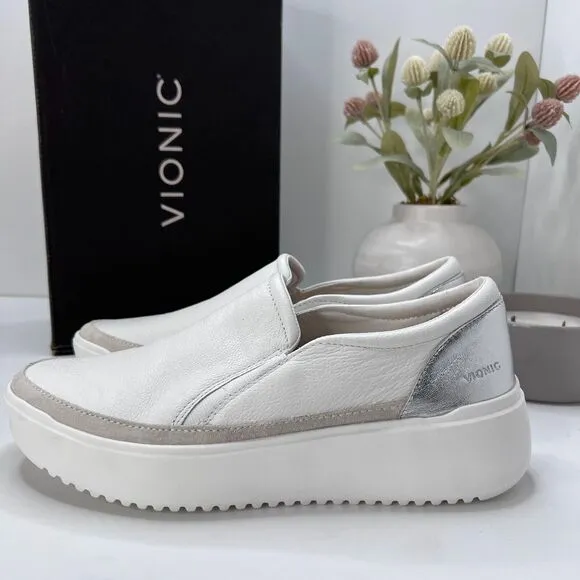 Vionic Kearny Platform Slip On Leather Sneakers White 18680L1100 Women's 9 Wide