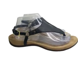 Vionic Kirra black leather thong ankle strap sandals