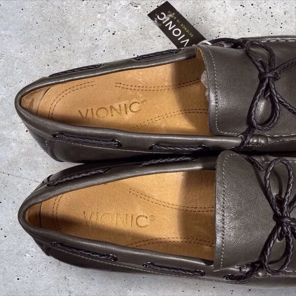 Vionic Luca Loafers Men’s Size 11.5 Gray Leather Slip On Moccasin Driving Shoes