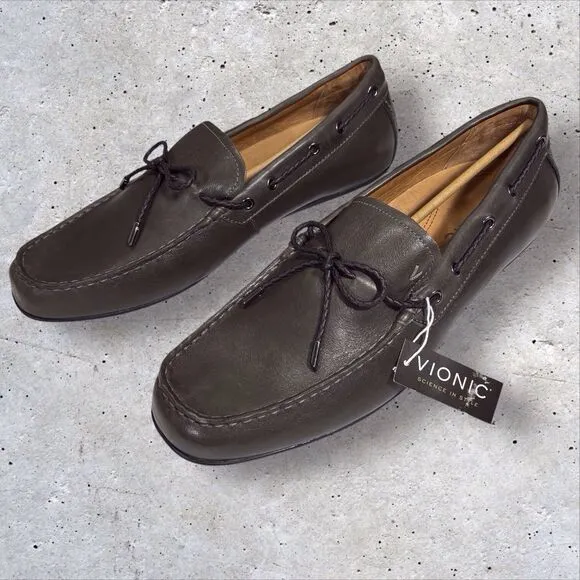 Vionic Luca Loafers Men’s Size 11.5 Gray Leather Slip On Moccasin Driving Shoes