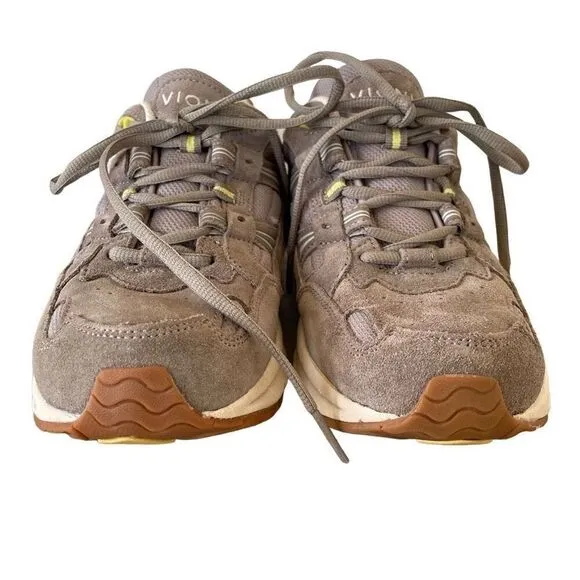 Vionic Suede Leather Sneakers Shoes Comfort Women Size 8 Gray Cream Low Top