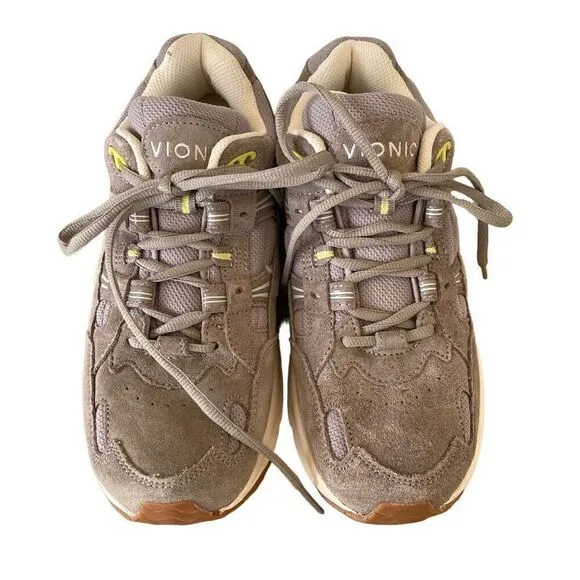 Vionic Suede Leather Sneakers Shoes Comfort Women Size 8 Gray Cream Low Top