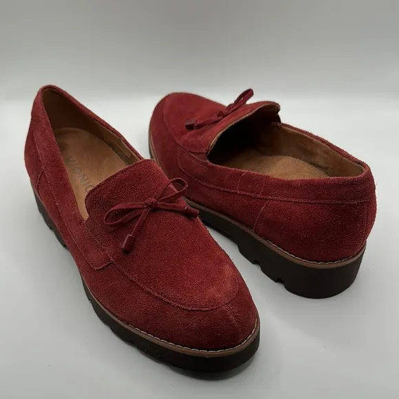 Vionic Sz 6 1/2 Finley Red Flats Suede Loafers