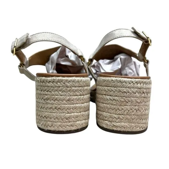 Vionic Women Kirra Espadrille Wedge Sandals Thong Strap Cream Shimmer Gold Sz 11