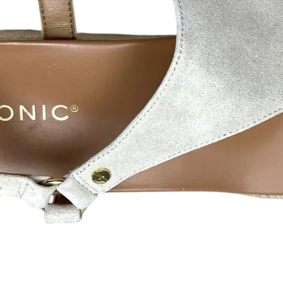 Vionic Women Kirra Espadrille Wedge Sandals Thong Strap Cream Shimmer Gold Sz 11