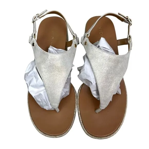 Vionic Women Kirra Espadrille Wedge Sandals Thong Strap Cream Shimmer Gold Sz 11