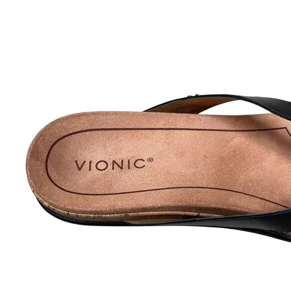 Vionic Womens 12 Daniela Sandals Shoes Black Thong Wedge Orthotic Comfy Slip On