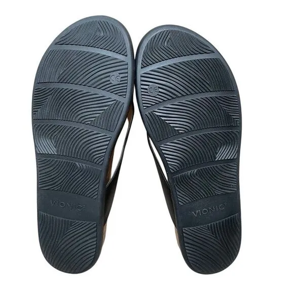 Vionic Womens 12 Daniela Sandals Shoes Black Thong Wedge Orthotic Comfy Slip On