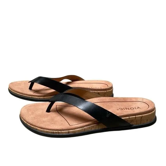 Vionic Womens 12 Daniela Sandals Shoes Black Thong Wedge Orthotic Comfy Slip On