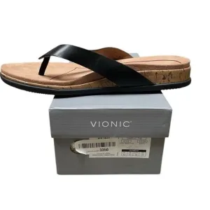 Vionic Womens 12 Daniela Sandals Shoes Black Thong Wedge Orthotic Comfy Slip On