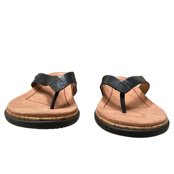 Vionic Womens 12 Daniela Sandals Shoes Black Thong Wedge Orthotic Comfy Slip On