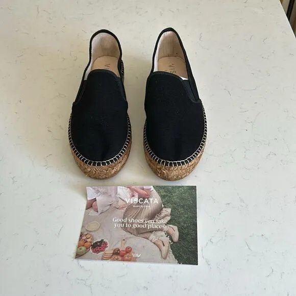 Viscata Barcelona Castell Canvas Espadrille Platforms, Black, Size EU39 US8, NWT