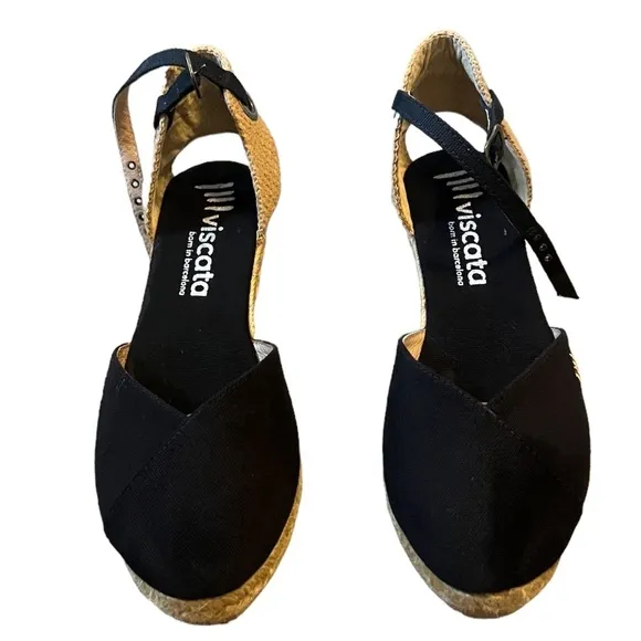 VISCATA Gava Canvas Wedge Handmade 2 ½” Heel Women's Sandals, Size 39/8