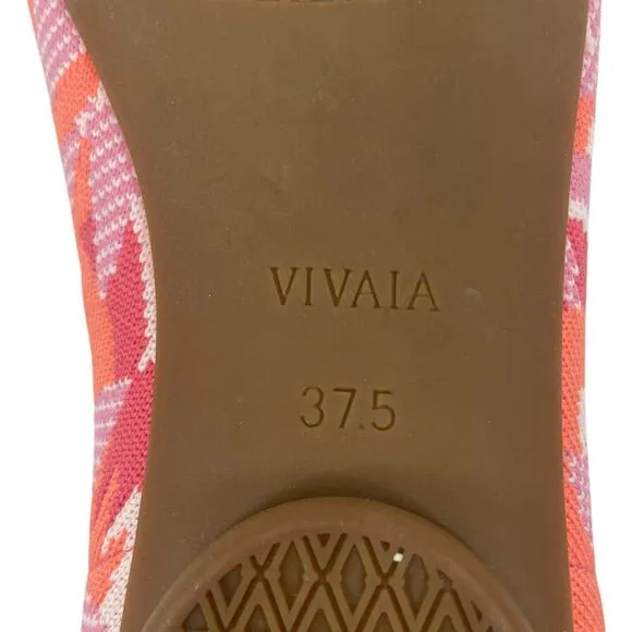Vivaia Almond Toe Mary Jane Ballet Flats Coral Tropical Print Size 37.5/ 7