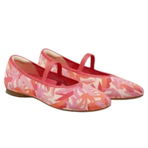Vivaia Almond Toe Mary Jane Ballet Flats Coral Tropical Print Size 37.5/ 7