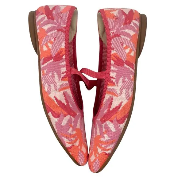 Vivaia Almond Toe Mary Jane Ballet Flats Coral Tropical Print Size 37.5/ 7