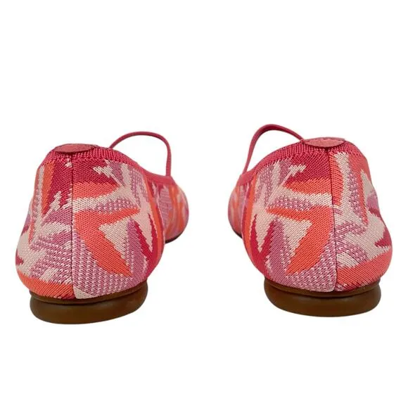 Vivaia Almond Toe Mary Jane Ballet Flats Coral Tropical Print Size 37.5/ 7